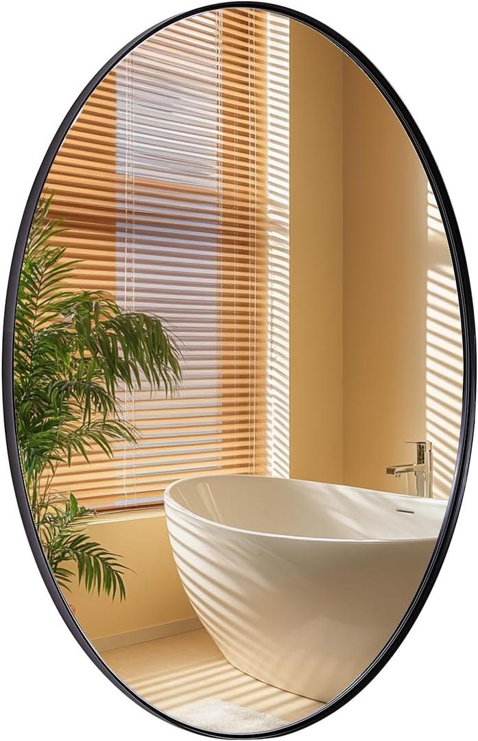 ANDY STAR Oval Black Bathroom Vanity Mirror, 30x40 Inch, Stainless Steel Metal Frame, Shatterproof Glass, Wall Mounted (40"L x 30"W)