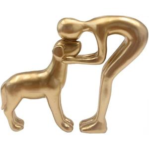 Dog Statues Home Decor Funny Man and Dog Sculpture Decorations for Home Bedroom Living Room Tabletop Bookshelf, Hand-Painted Resin Dogs Memorial Gifts Figurines for Pet Lovers, Gold