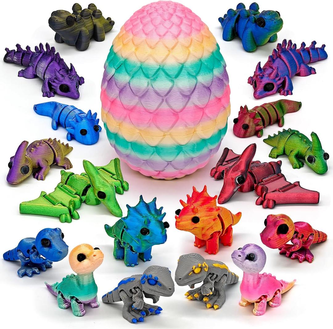 18 pcs 3D Printed Dinosaur Animals Set with Egg, Animals 3D Printed Toys Cute Articulated Flexible Figurines Fidget Toys for Party Favors Birthday Gifts Desk Pets Christmas Decor