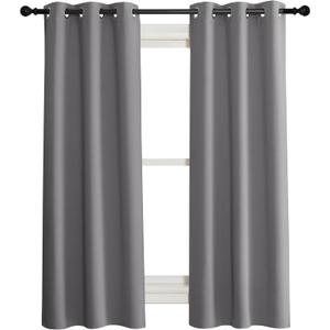 NICETOWN 100% Blackout Short Curtains with Black Liners, 2 Panels, 37" W by 50" L, Grey, Solid Thermal Insulated Full Blackout 2-Layer Lined Drapes, Energy Efficiency Window Draperies for Bedroom