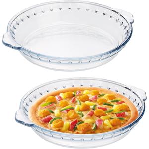 Glass Pie Plate 7" Pie Pans Pie Baking Dishes with Handles for Serving and Baking Glass Pie Dish for Snacks, Salads, Desserts