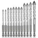 12 Pcs Concrete Carbide Drill Bits Set Hex Shank Masonry Cement Tile Drill Bit Set Hex Shank for Glass/Brick/Plastic/Wood/Procelain/Aluminium/Tile 5/32"-1/2"