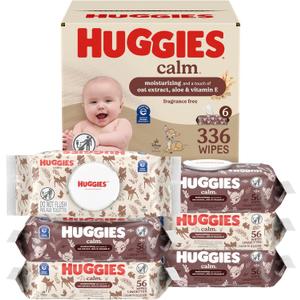 Huggies Calm Baby Wipes, Unscented, Hypoallergenic, 6 Push Button Packs (336 Wipes Total) 