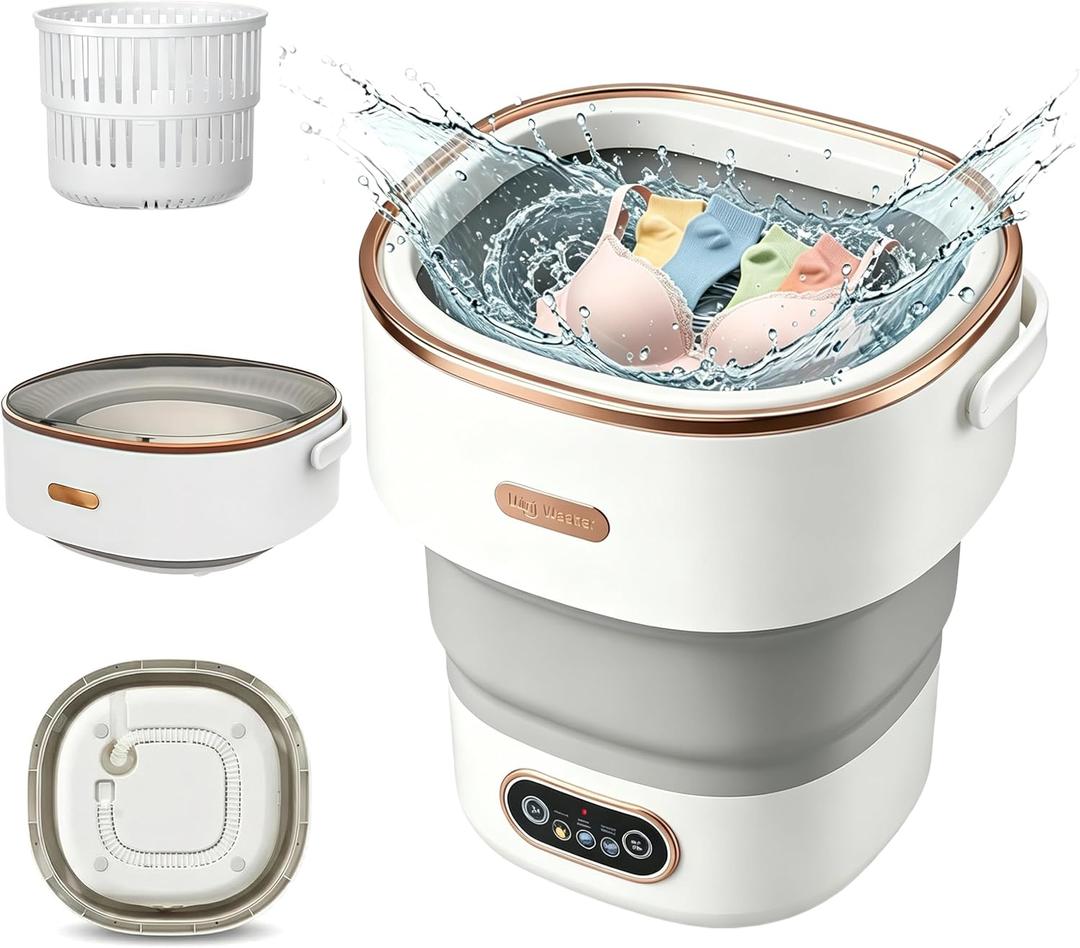Portable Washing Machine 16L, Foldable Mini Washer & Spin Dryer combo with 3 Modes, small laundry machine for RV, Camping, Dorm, Apartment, Travel, Underwear, Socks(Grey)