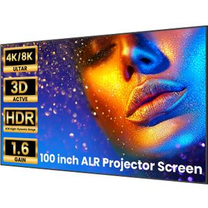 BIGASUO ALR Projector Screen 100 inch, 1.6 Gain Ambient Light Rejecting Projection Screen, 16:9 Anti-Crease Indoor Projector Screen, 4K HD Fixed Frame 3D Movie Screen for Home Theater, Easy to Instal