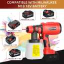 Cordless Paint Sprayer for Milwaukee M18 18V Battery, 200W HVLP Spray Paint Gun Tool with Brushless Motor and Copper Nozzle, Easy to Clean, for Furniture, Fence, Walls, Ceiling, Door etc. (No Battery)