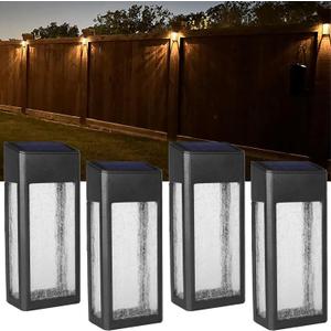 GOODFOEVER 4 Pack Solar Fence Lights Solar Post Accent Light/Wall Light for Outdoor, Yard, Fence, Porch and Garage, Body in Aluminum and Glass Waterproof