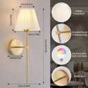 Cordless Battery Operated Wall Sconces Set of 2, Rechargeable Wall Sconce with Remote, Fabric Shade Wireless Wall Sconce Fixtures for Bedroom, Living Room, Bedside (2 Bulbs Included) Gold, 20 inches
