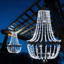 Hanging Solar Lantern Outdoor, 28 Modern Clear Crystal Acrylic Chandelier with 30 Cool White Lights S Hook for Garden, Yard, Patio, Gazebo Decorations