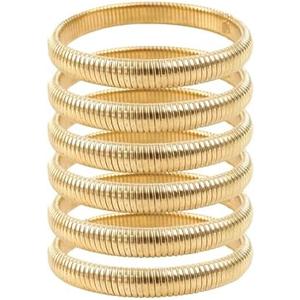 Xyulaan 6 Pcs Gold Bangle Bracelets for Women, Chunky Stack Gold Plated Stretch Bracelet Jewelry Non-Tarnish, Flexible Trendy Designer Look Alike Jewelry Wristband Link Chain Cuff Bracelets