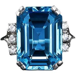 925 Sterling Silver Shiny Full Diamond Gemstone Ring Blue Cubic Zirconia Rings CZ Diamond Multi Row Ring Eternity Engagement Wedding Band Ring for Women (US Code 7)
