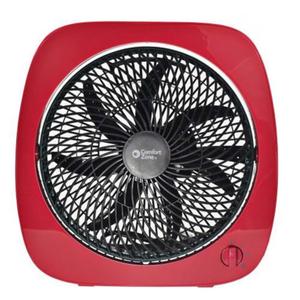Comfort Zone 10" 3-Speed Square Turbo Desk Fan with 180-Degree Adjustable Tilt Head, Red