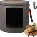 kushon Oversized Hat Storage Box for Women & Men19" D x 17" H Cowboy Hat Boxes with 1 Wood Hook Felt travel Round Hat Organizer Box with Dustproof Lid (Gray)