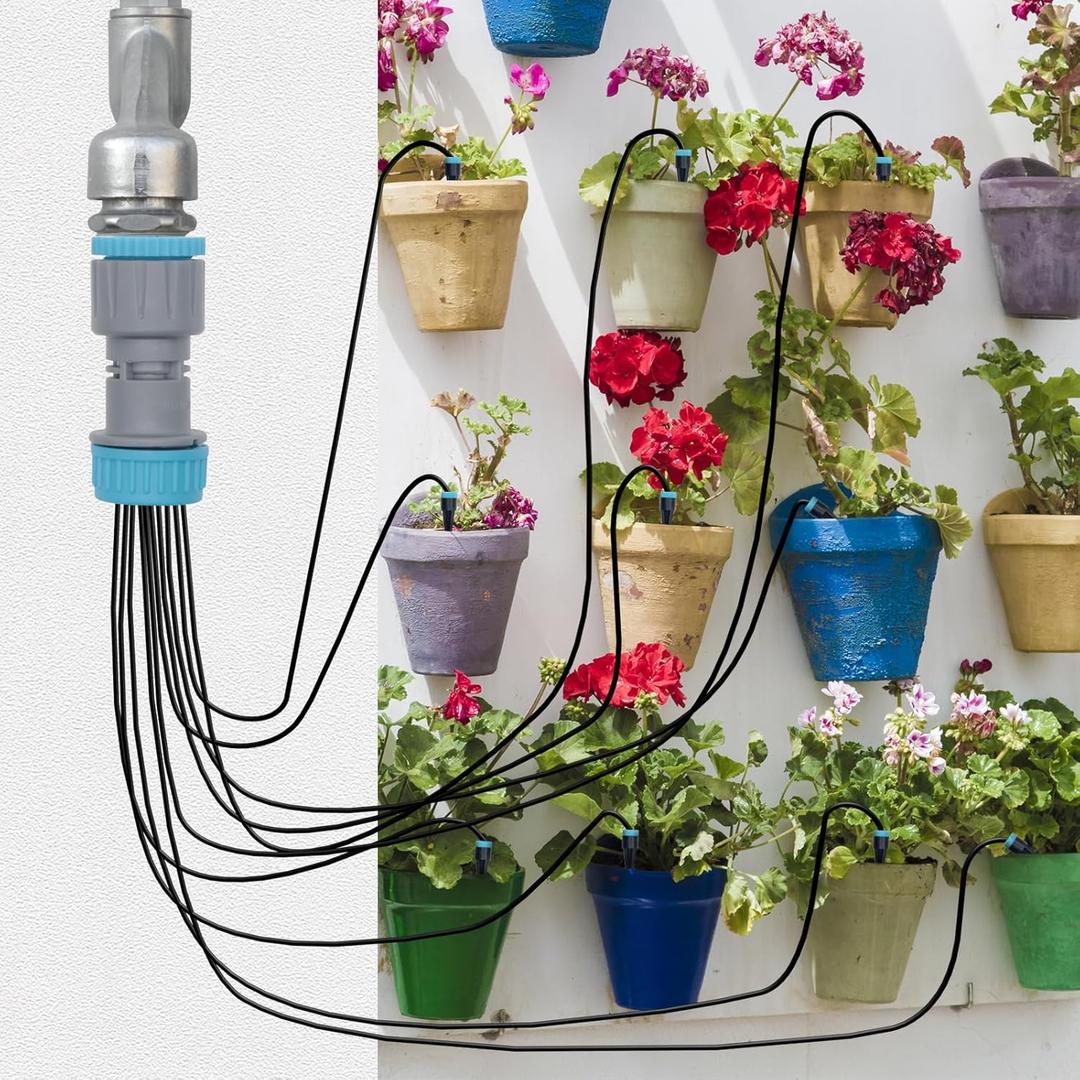 Drip Irrigation System Automatic Micro Drip Kit with 10 Drip Nozzles 52FT Irrigation Tubing Hose Garden Watering System for Flower, Potted Plants, Vegetable, Greenhouse