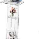 Acrylic Podium Stand49 Tall Portable Podium with Lockable Wheels, Clear lecterns & Podium with Storage Shelf for Classroom, Pulpit Podium for Church,Wedding,Presentation (Transparent)