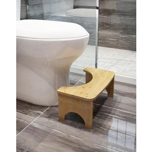 Bamboo Toilet Stool for Adults, 6.5" Toilet Stool Squat Adult Kids, Portable Simple Curve Squat Toilet Potty Stool, Non-Slip Poop Stool for Bathroom, Improve Squatting Posture and Comfort (Wood)