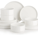 Sweejar Porcelain Dinnerware Sets for 4, 12 Pieces Ceramic Plates and Bowls Set, Classic Modern Simple Kitchen Dinner Dining Ware Set, Dishwasher and Microwave Safe Dishes Sets(Pure White)