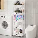 Laiensia 5-Tier Rolling Cart with Wheels,Multifunction Utility Storage carts, Kitchen Storage Organizer,Mobile Shelving Unit for Bathroom,Laundry,with Classified Stickers,White