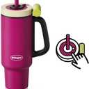 Tumbler with Handle,36 oz Ceramic Lined Travel Mug Water Bottle with Straw,Vacuum Insulated Stainless Steel Cup with Lid,Fits Cup Holder, Leak Resistant Press-in Lid, Purple (Fuchsia Berry Purple)