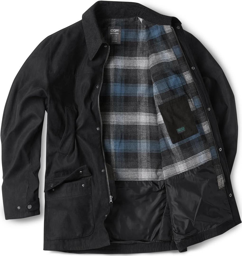 CQR Men's Flannel Shirt Jacket Long Sleeve, Winter Warm Outdoor Casual Plaid Jacket Coat with Pockets (XX-Large)