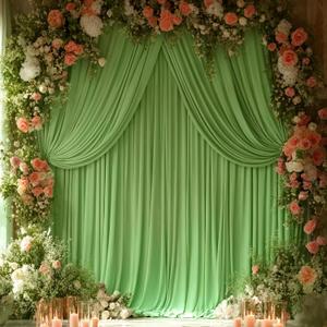 16x10FT Sage Green Backdrop Curtains for Wedding Parties, Wrinkle Free Polyester Photography Backdrop Drapes for Wedding Baby Shower Birthday Parties Stage Background Stand Decorations 4x10ft, 4 Panels