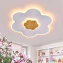 LED Ceiling Lights Fixture 19.7in Dimmable Flower Shape Wooden Nursery Light Fixture with Remote 35W Kids Ceiling Lamp for Kids Room Nursery Room Bedroom Living Room Dining Room