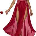 Avidlove Women Lingerie Deep V Neck Nightwear One Piece Sexy Nightgowns Mosaic Lace Mesh Dress (Red)