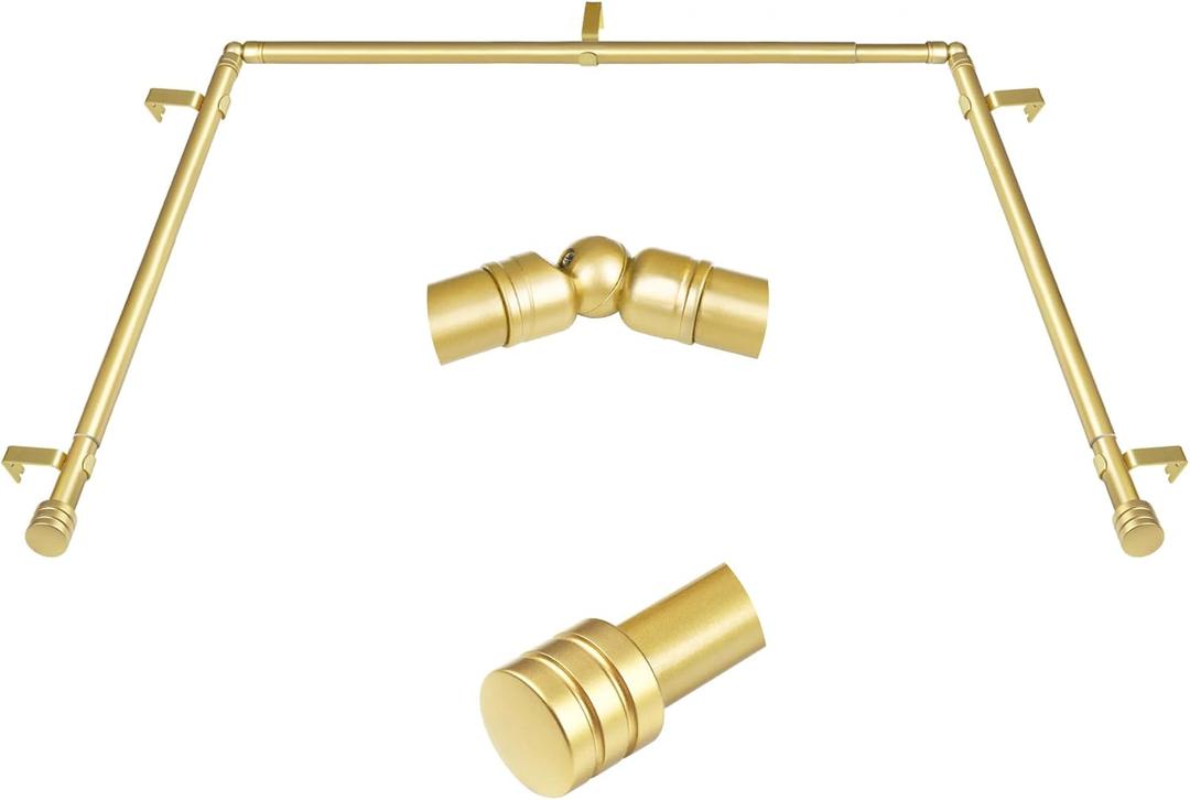 Bay Window Curtain Rods 36-72 Inch, HOTOZON 1 Inch Curtain Rods for Bay Windows 24-68 Inches(Center Rod)), 20-36 Inch Side Rods for Windows 8-32 Inches with End Cap Finials, Antique Gold