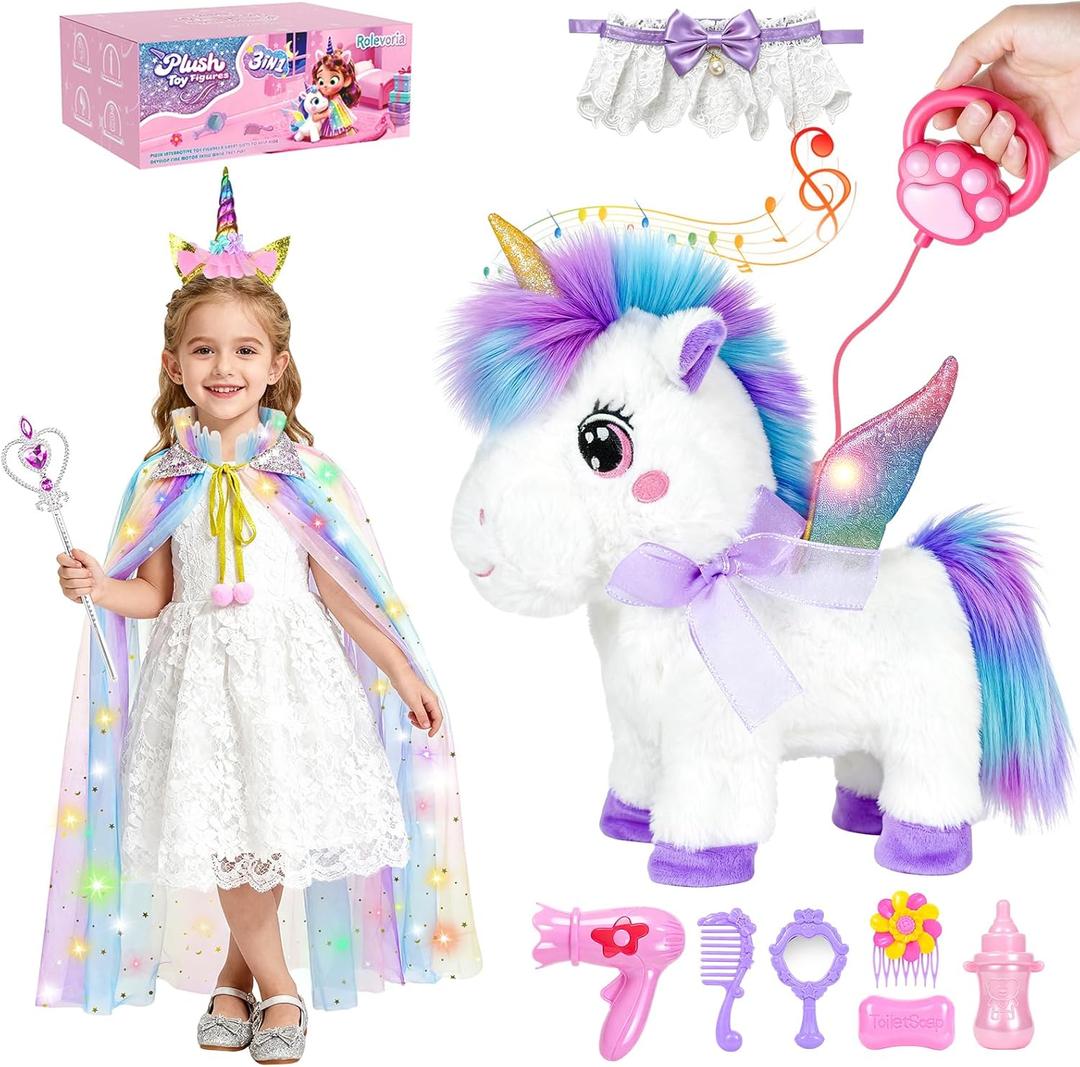 Rolevoria Unicorn Toys for Girls Ages 36 Unicorns Gifts, Walking, Talking & Singing Interactive Unicorn with Light Up Princess Cape, Remote Control Plush Unicornio Pet Care Toy for Toddler Girls