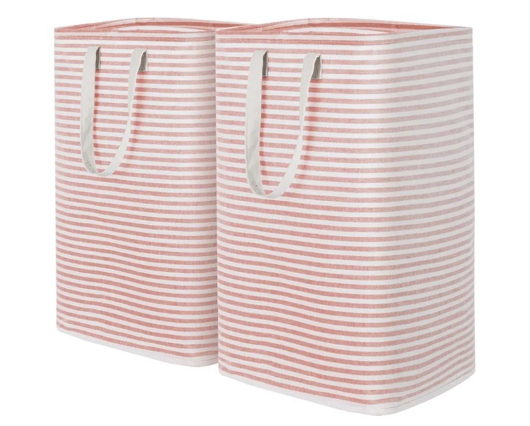 Lifewit 1 Pack Laundry Hamper Large Collapsible Laundry Baskets, Freestanding Waterproof Clothes Hamper with Easy Carry Handles in Laundry Room Bedroom Bathroom College Dorm for Adults, Pink, 2 x 80L