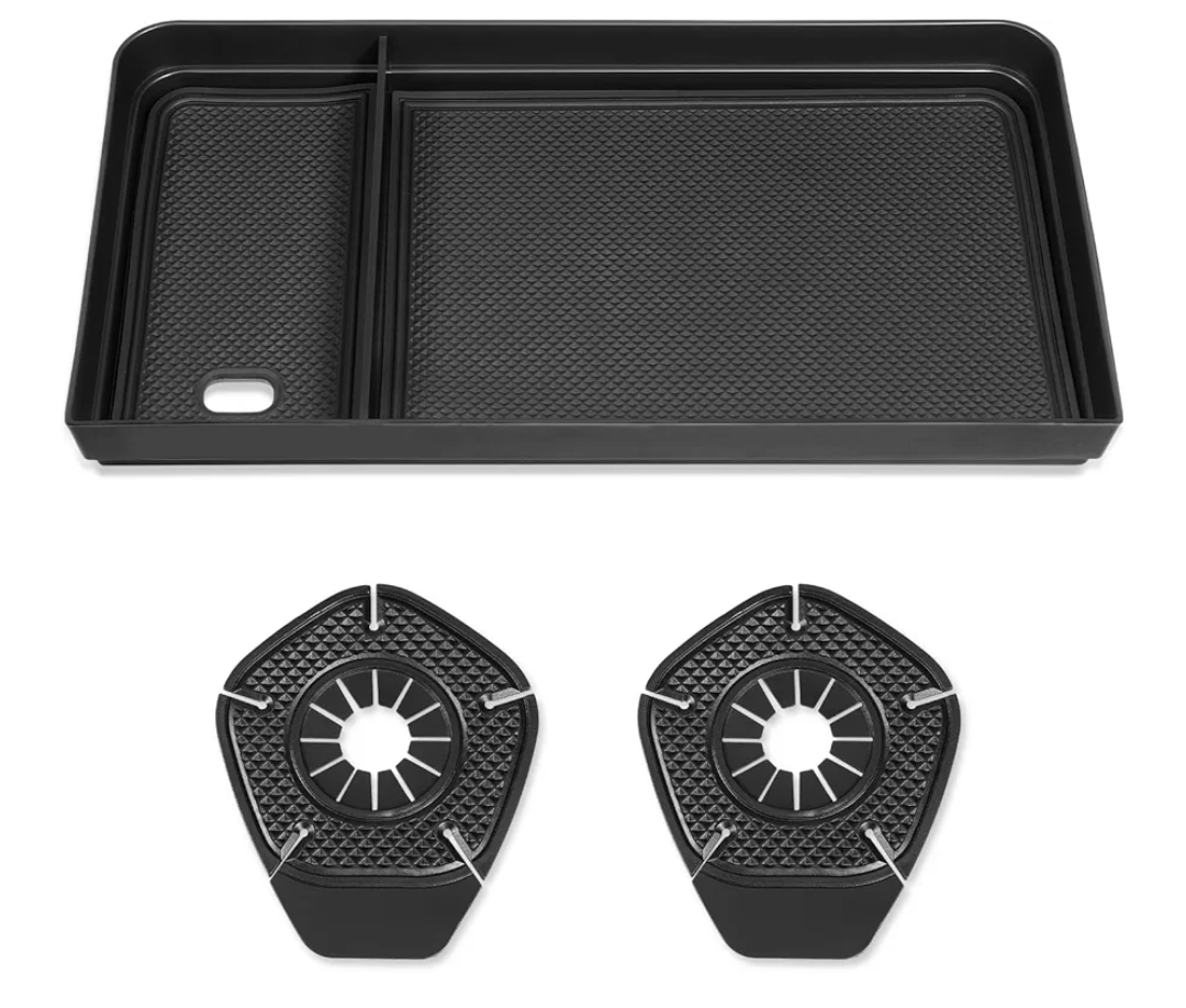 PIFOOG Center Console Organizer Fit for Ford F150 2021-2025, 2022-2025 F-150 Lightning XLT Pro Car Storage Tray Anti Slip Mats Windshield Wiper Hole Protective Covers Interior Accessories 3PCS