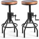 Diwhy Industrial Farmhouse Counter Stool Wooden Seat Height Adjustable with Handle Kitchen Bar Stool Black Set of 2