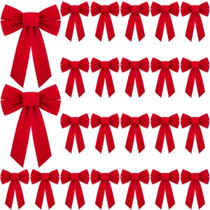 ANVAVO 24 Pack Red Velvet Christmas Bows Holiday Christmas Bows Christmas Wreaths Decoration, 9 x 13 inches