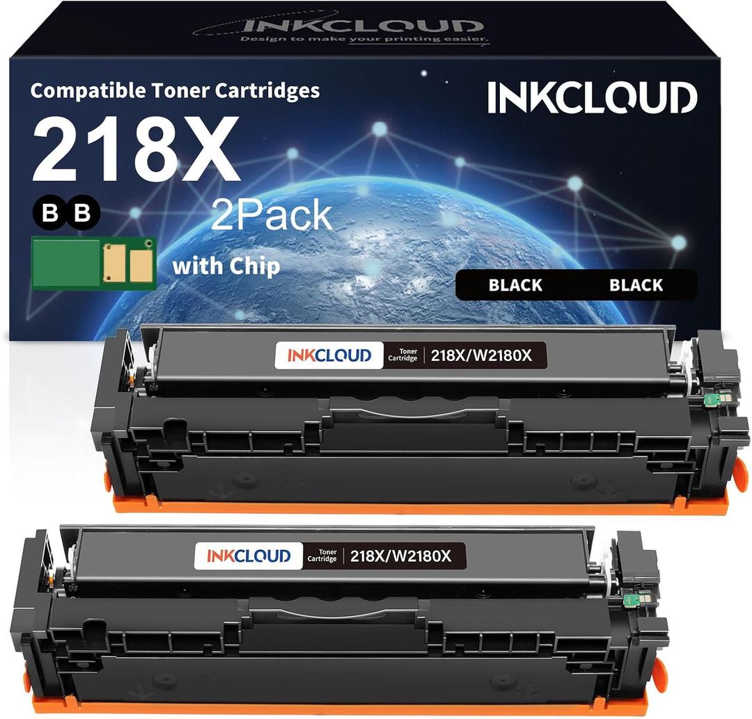 INKCLOUD 218X Black Toner Cartridge High Yield Replacement for HP 218X W2180X 218A W2180A Work with HP Color LaserJet Pro 3201DW MFP 3301FDW 3301SDW 3301CDW Printer, 2Pack