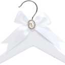 White Solid Wood Bridal Dress Hanger with Bridal Wire Lettering for Bridal Wedding Party Gift (White Coat Hanger Pearl Silver Thread)