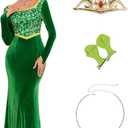 PAINEOMN Princess Costume for Women Princess Dress Adult Long Sleeves Green Dress Gown Dress Halloween Cosplay Party Outfit (Small)