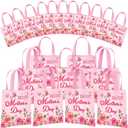 HunnmingRe 100 Pcs Mother's Day Gift Bags Bulk Floral Non Woven Treat Goodie Bags with Handles Reusable Love Mom Party Favors Gift Wrapping for Happy Mother's Day Birthday Party Supplies(Pink Rose)