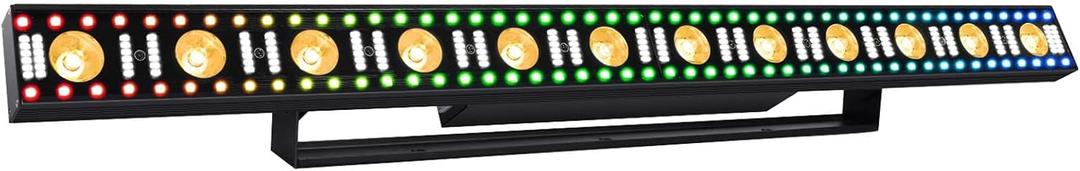 Stage Wash Light Bar: 96LED RGB Strips Surrounded in 12LED Warm Beam & 156 White Strobe - Aluminum Alloy Fast Cooling - DMX Sound Activated - Ideal for Mobile Show Concert Music Dance Party
