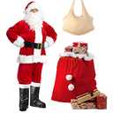 Santa Claus Costume for Men Women Costume Suit Adult 10pc. Deluxe Christmas Santa Cosplay Outfits Holiday Party (L)