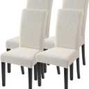 SearchI Jacquard Dining Room Chair Covers Set of 4, Stretch Kitchen Chair Covers Washable Parsons Chair Slipcover Removable Dining Chair Protectors for Hotel, Ceremony Beige Floral Texture (4 Set)