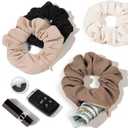 Pocket Scrunchies Hair Ties with Hidden Zipper Stash Scrunchy Ponytail Holder (1 Count (Pack of 4), Hot Color)