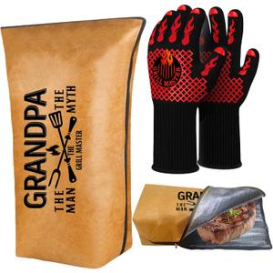 Grandpa Gifts, Gifts for Grandpa Christmas from Grandkids BBQ Blanket for Resting Meat with Grill Gloves, Meat Resting Bag for BBQ Smoking, Grilling Gloves Heat Resistant for Grill on Birthday