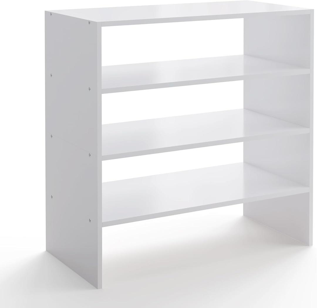 2-Tier Stackable White Shoe Rack, Wooden 2-Shelf Shoe Organizer Freestanding Shoe Storage Stand for 6-9 Pairs, Perfect for Closet, Entryway, Office Use - White(Pack of 2)