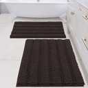 H.VERSAILTEX 2 Piece Bathroom Set - Super Absorbent Chenille Striped Bath Mats - Non Skid, Machine Washable - Chocolate, 24 x 36 Plus 20 x 32 Inches