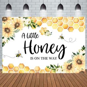 5x3ft Honey Baby Shower Backdrop a Little Honey is on The Way Sunflower Sweet Honeybee Photography Background Gender Reveal Party Decoration Photo Booth Studio Props Cake Table Banner