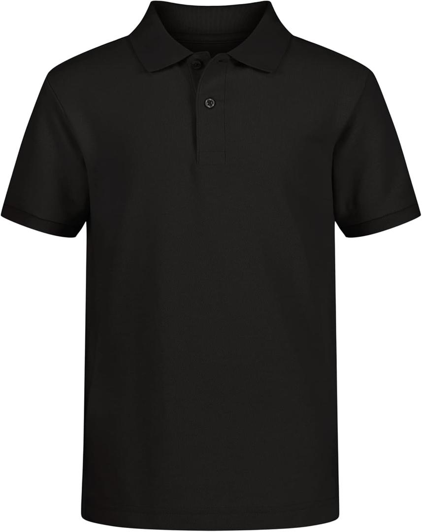 IZOD Boys' School Uniform Short Sleeve Polo Shirt, Button Closure, Comfortable & Soft Pique Fabric (18-20 Husky, Black)