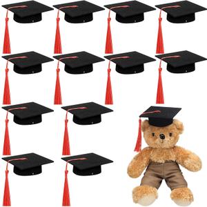 Foilswirl 12 Pcs Mini Graduation Cap with Tassel Mini Plush Mason Jar Small Animal Bachelor Hat Photo Prop Party Supply