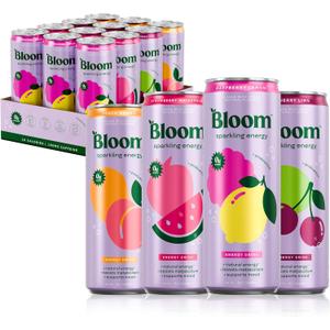 Bloom Nutrition Sparkling Energy Drink - Variety Pack - Natural Caffeine, Zero Sugar, 180mg Caffeine - Antioxidant-Rich with Green Coffee Bean, Green Tea Extract, Prebiotics - 12oz 12 Pack