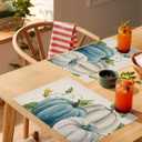 White Blue Pumpkin Floral Placemats Set of 6, Thanksgiving Cotton Linen Heat-Resistant Washable Table Mats Placemat for Holiday/Dining/Indoor/Outdoor/Party Table Decoration,