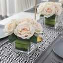 Fule Artificial Velvet Rose Flower Centerpiece Arrangement in vase for Home Wedding Decoration (Champagne)